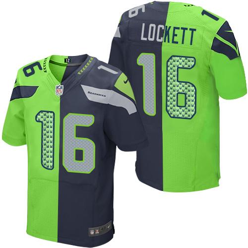 Nike Seahawks #16 Tyler Lockett Steel Blue/Green Men's Stitched NFL Elite Split Jersey